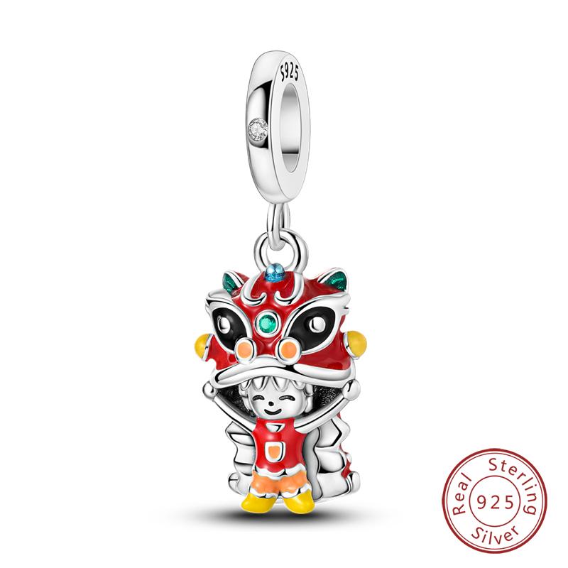 New Copper New Year Series Lucky Cat God Of Wealth Lion Dance Pendants Charms Beads Fit Diy Bracelets Jewelry Gift