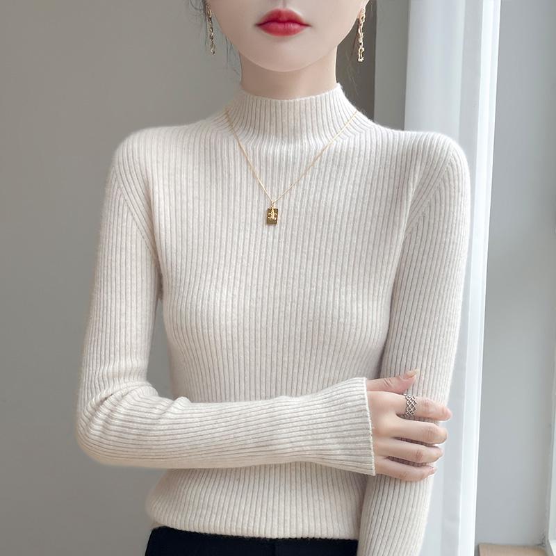 Autumn/Winter Women's Soft Semi-High Neck Sweater Shirt - Versatile, Slimming & Super Warm Knitwear