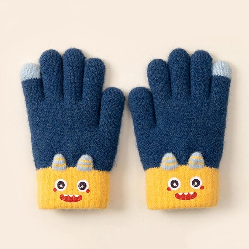 

Подарок на день рождения Зимние теплые детские перчатки Мягкие эластичные Утепленные детские перчатки с полным пальцем Студенческие перчатки для письма Уличные темно-синий