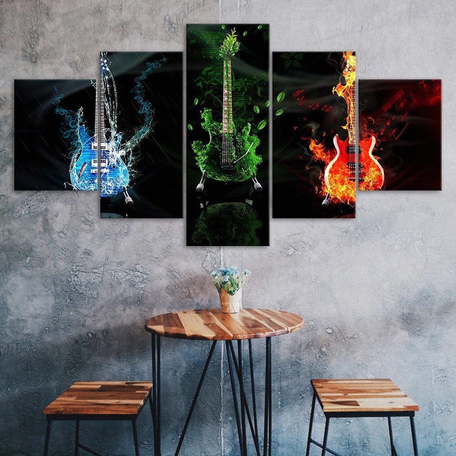 

Abstract Music Guitars Scene 5 Piece Five Panel Wall Canvas Print Modern Art Poster Picture Home Decor Gift For Him For Her 20X35 20X45 20X55CM