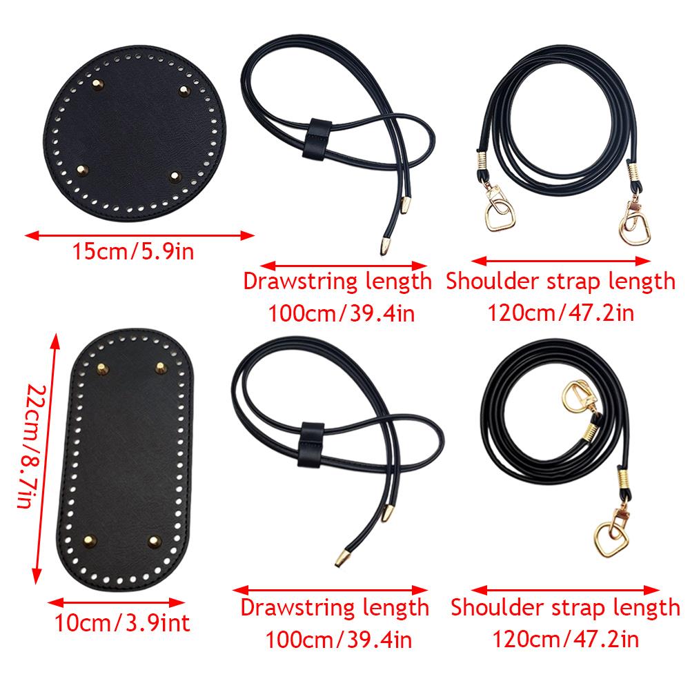 3Pcs DIY PU Leather Crochet Bag Accessories Handmade Drawstring Parts Woven Bag Set Solid Color Bag Bottom Base Bag Strap Handle