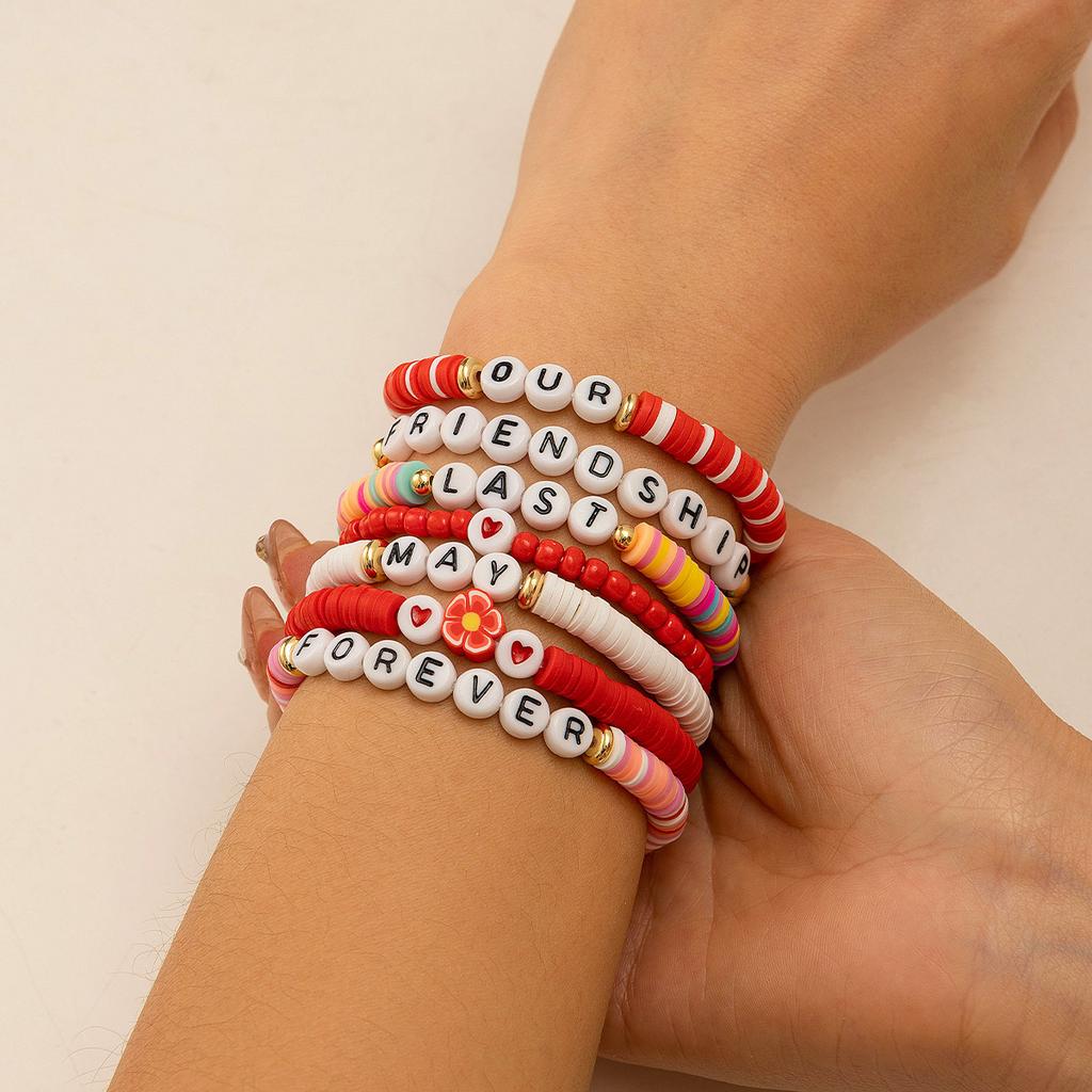 Sweet Cool Wind Strawberry Soft Pottery Beaded Bracelet Female Bohemian Letter Elastic Bracelet