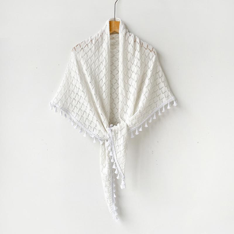 Literary Temperament, Solid Color, Fringed Lace-Up Cheongsam, Shawl, Women'S Triangle Towel, Hollowed-Out Knitted Cape Stacked Through Fart Curtain