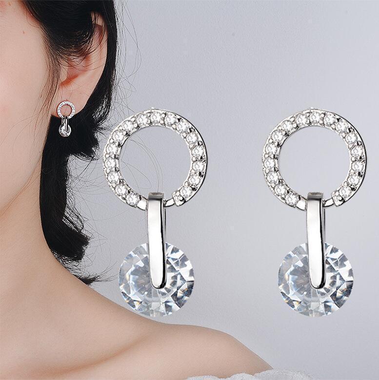 Korean Style Rhinestone Zircon Round Stud Earrings