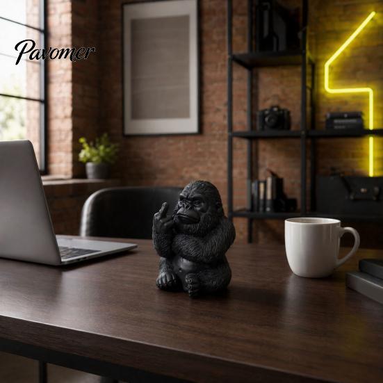 Wasserdichte Harz-Tierfigur Lustiger Mittelfinger Gorilla-Statue, Sitzende Schimpansenfigur, Miniatur-Geste Verspielte Gaming-Setup-Dekoration