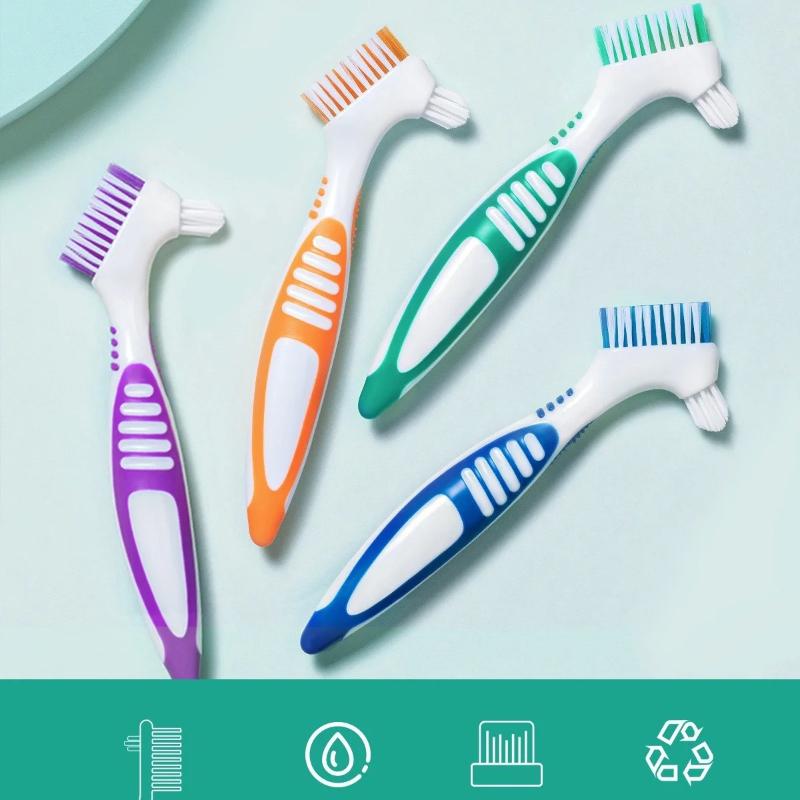 1pc Denture Toothbrush Cleaning Brush Dual Heads Gum Cleaner Invisible Braces Descaling Brush Multi-Layered Bristles False Oral Cleaning Tools
