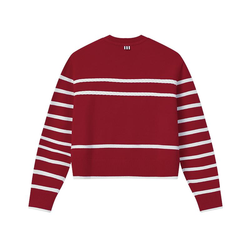 Fila Heritage Simple Classic Fashion Trendy Comfortable Casual Striped Versatile Loose Knit Sweater Women Sweater Rhythm-Red F11W618406FPK
