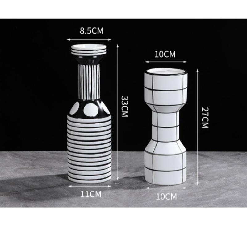 Nordic Black and White Striped Creative Ceramic Vase Geometric Craft Ornaments Room Decoration Accessories  Home Decor