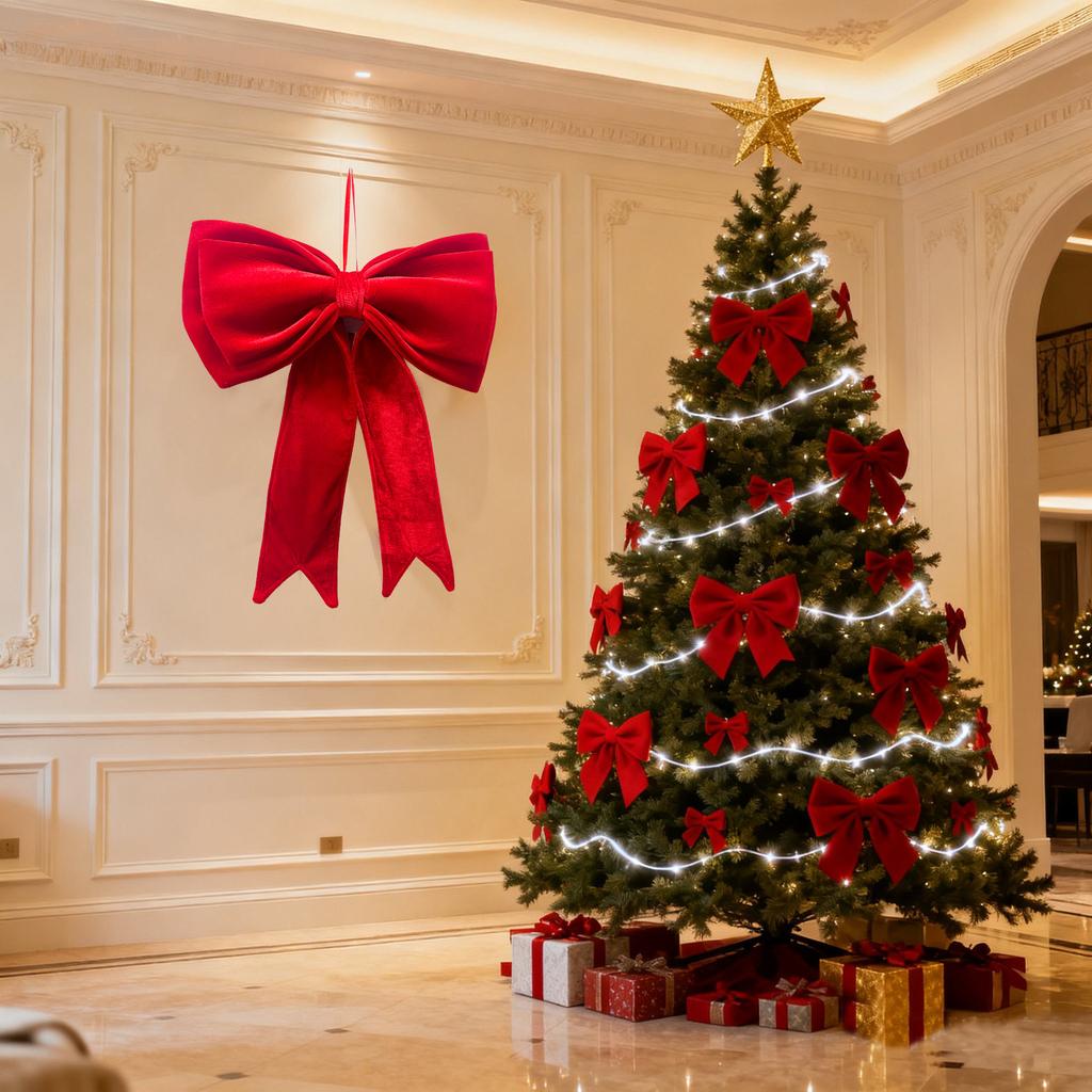 Velvet Bow Ribbon Vibrant Christmas Bow Hanging Bow Decor Large Christmas Decoration For Commercial Display Wedding Room