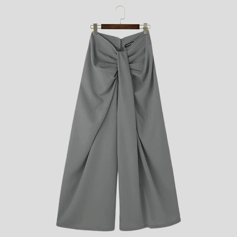 INCERUN Men Zipper Waist Long Pants Casual Twisted Wide Leg Trousers