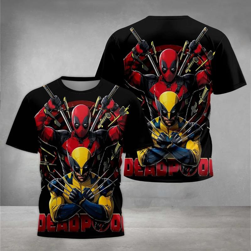 Deadpool Fashion 3D Printed T-shirt Paired with Cool Battle Print, Summer Round Neck Short Sleeved Loose and Eye-catching