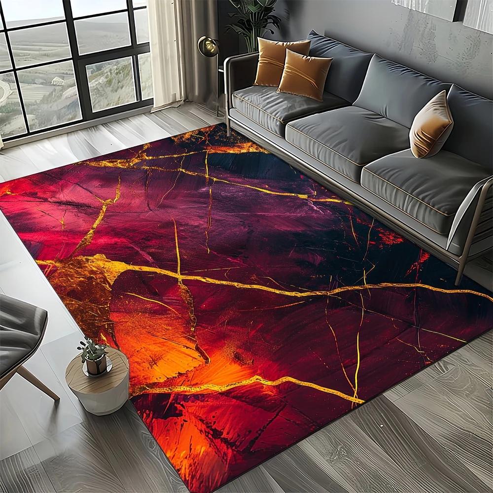 Smaragdgrüner und goldener Teppich – Luxuriöses Marmor-inspiriertes Muster für Wohnzimmer oder Schlafzimmer, rutschfest, elegante Heimdekoration