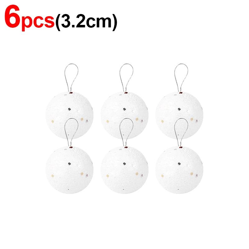 

24/6 шт. белых пенопластовых рождественских шаров, подвесная подвеска для елки 4/6/8 см, снежные украшения для новогодней свадебной вечеринки, украшения для дома 4-8CM