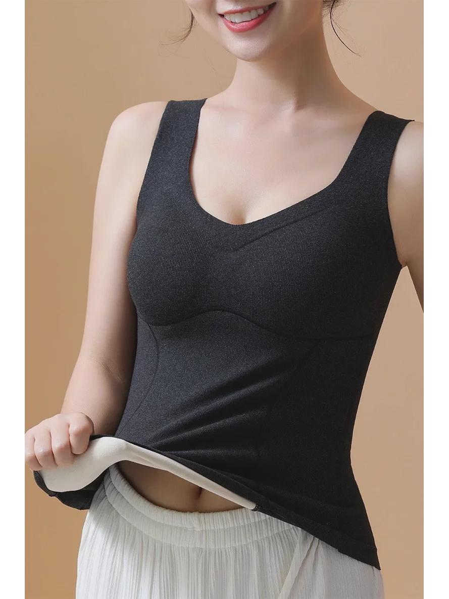 

Женский бесшовный теплый жилет осень/зима 2023 года со встроенной нагрудной подкладкой, бархатным утеплителем и корректирующей фигуру шерстяной рубашкой L [100-120]