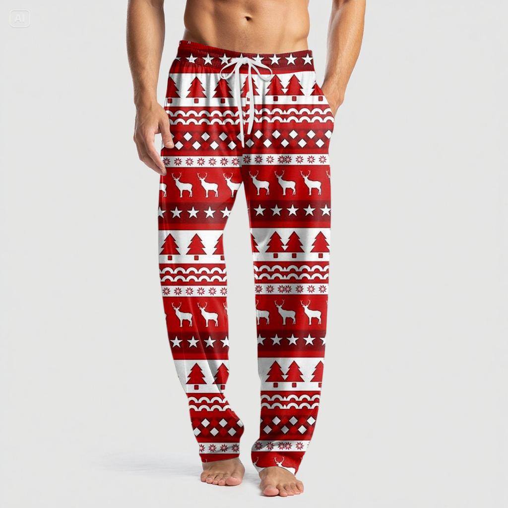 Pánské pletené módní potištěné kapsové ležérní kalhoty pyžamové kalhoty