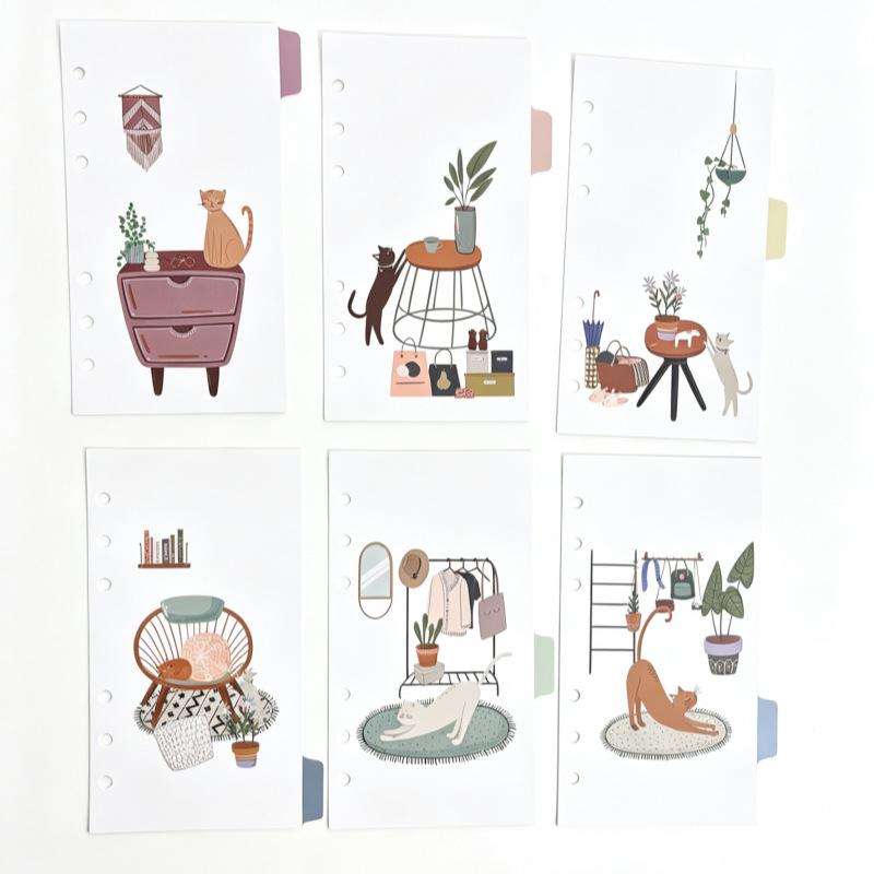 A6 Cat Scene Loose Leaf Divider Pages Index Partition Binder Planner Stationery Notebook Paper Divider Accessories