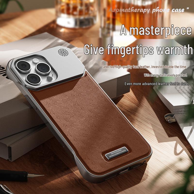 Leather Aroma Magnetic Case for iPhone 17 Pro Max with Metal Paint Borderless Design