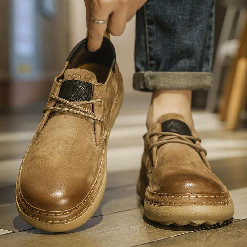 Retro Low-Top Schuhe Herrenschuhe Stil Leder Herbst Neu Lässige Lederschuhe Herren Weiches Leder Weiche Sohlen Herren Schuhe mit großem Zeh
