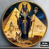 Ancient Egyptian Bastet Goddess Pyramid Round Metal Sign D Flat Print Vintage Ankh Wall Art Mystical Egyptian Mythology Decor