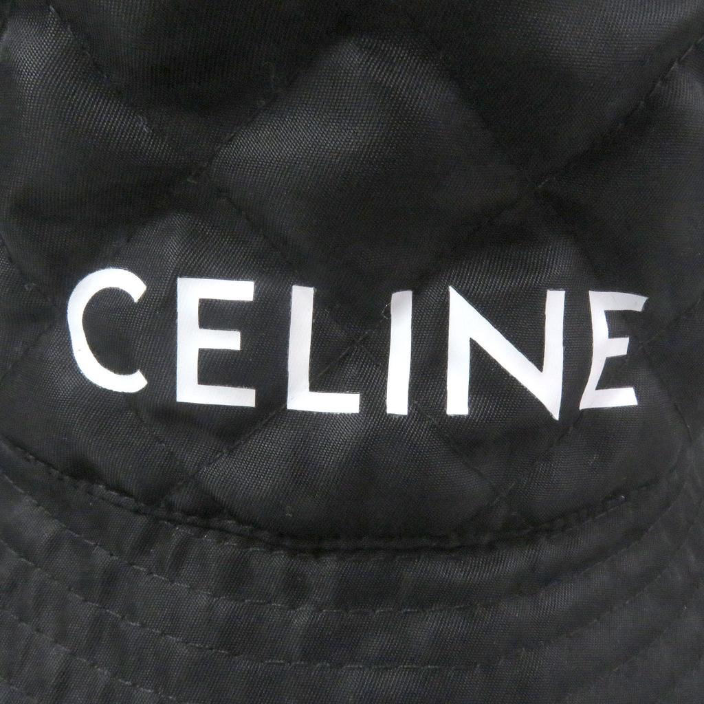 Excellent CELINE hat Logo-print quilted bucket black Nylon mens M 2AUB0930C Used