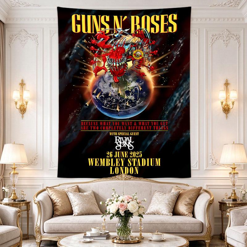 Guns N Roses Wembley 2025 Red Monster Earth Concert Poster