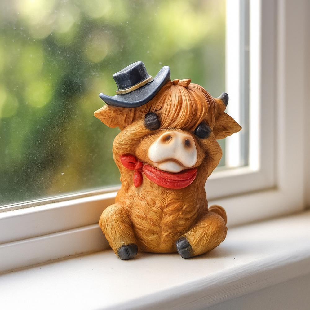 Handmad Cartoon Cow Ornament Resin Animal Action Figure Highland Cow Decor Kids Birthday Gift