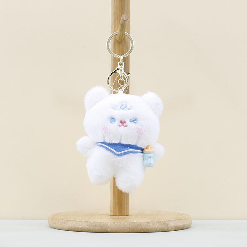 Cartoon Plush Cute Bear Doll Keychain Soft And Cuddly In Light Gray Blue Pink White
