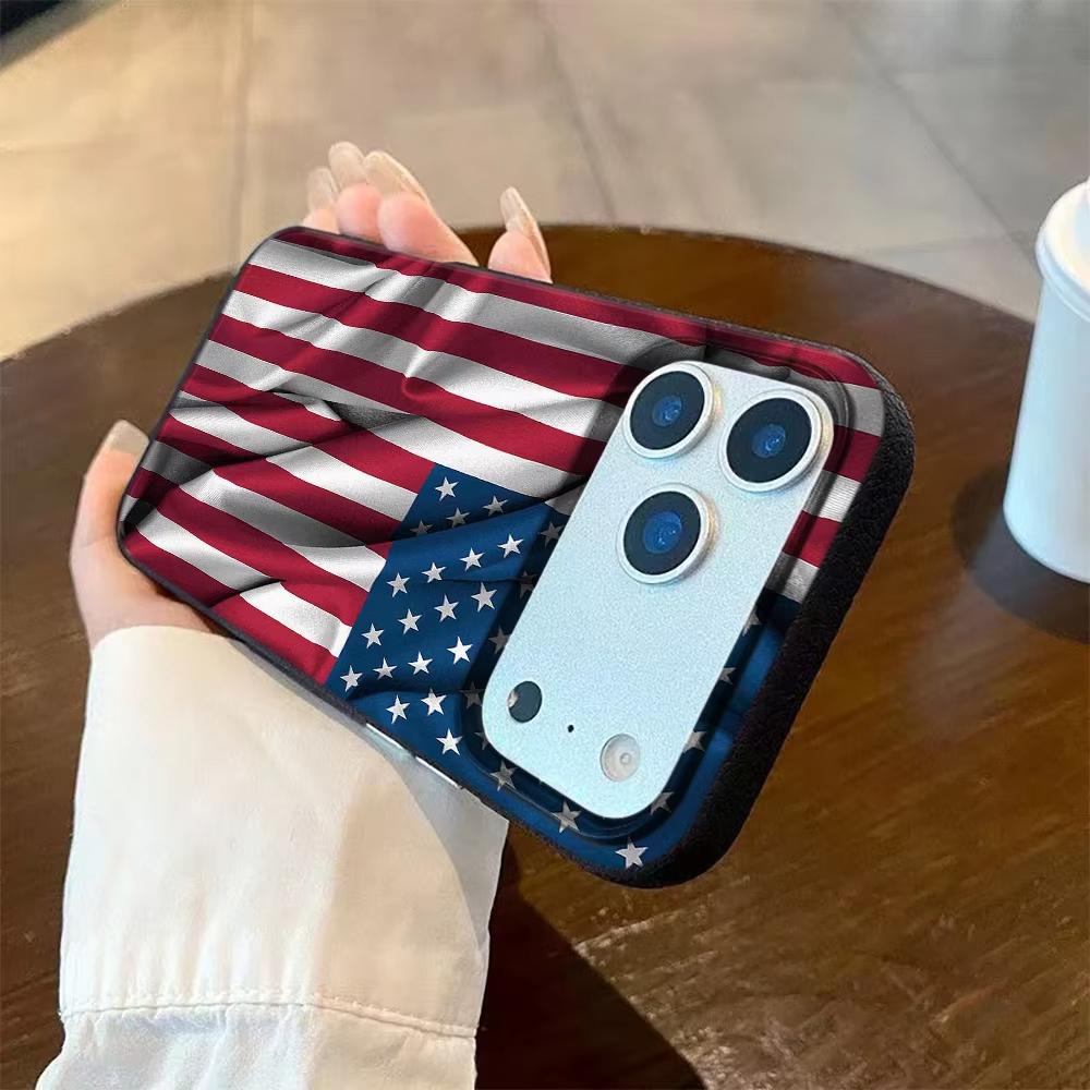 American Flag Pattern Phone Case For iPhone 17 Pro Max 16 15 Plus 14 13 12 11 Pro 16E 17Air XR XS Lychee Textur Soft Cover