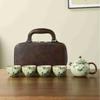 Ru Kiln Travel Tea Set One Pot Four Cups Retro Kung Fu Tea Set Ceramic Teapot Tea Cup Portable Outdoor Teaware Sets Leather Bag