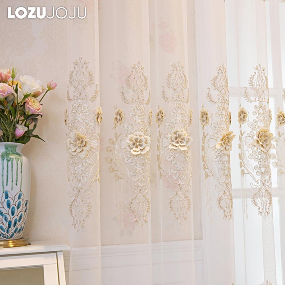 1PC LOZUJOJU French Luxury Lace Relief Embroidered Translucent Sheer Curtain 260cm Height Tulle for Living Room Bedroom Window Decoration Home Decor