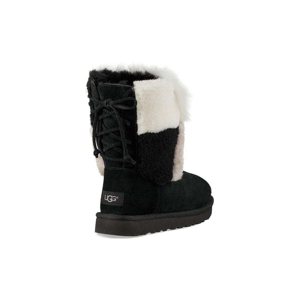 UGG Classic Short Patchwork Fluff Warm Comfortable Fleece Snow Boots Women Boots Black 1098071-BLK