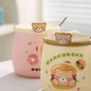 Tasses Céramiques Dessin Animé Mignonnes et Jolies Tasses Ours Tasses à Eau Ménagères pour Couple Tasses à Café avec Cuillères Couvertes Tasses à Lait