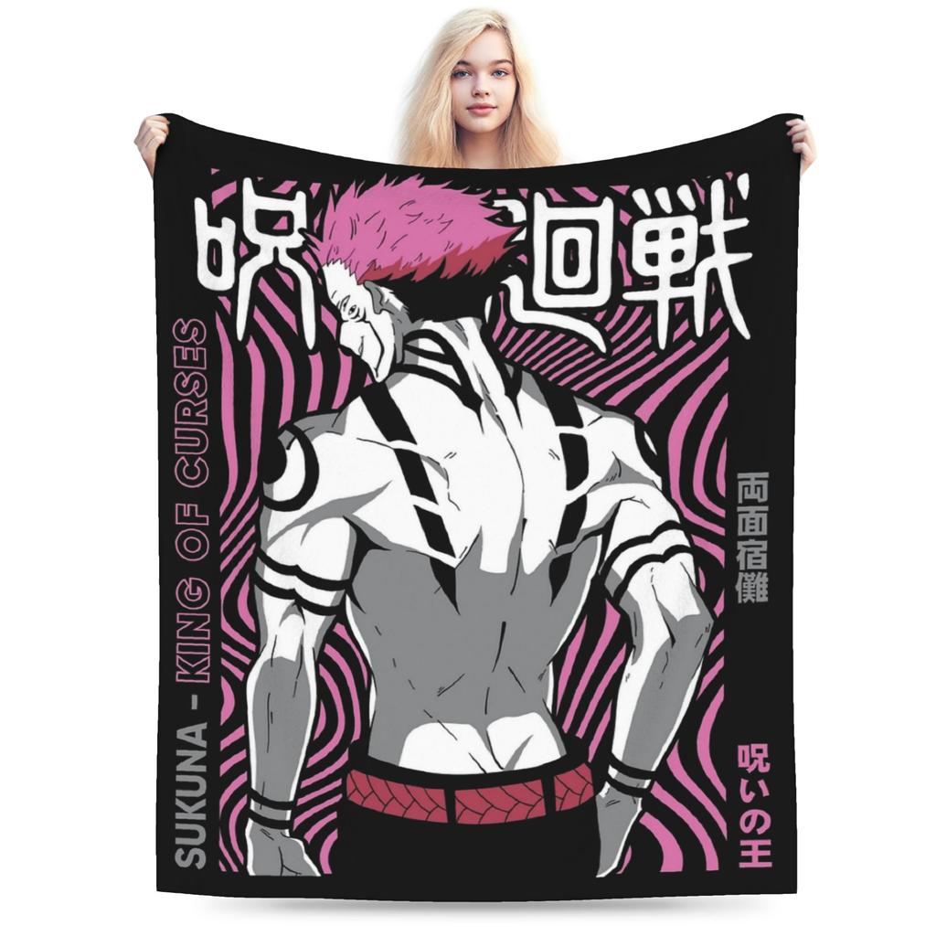 Sukuna Ryomen JJK Anime Blanket Fleece Spring/Autumn Portable Super Soft Throw Blankets for Bedding Travel Quilt