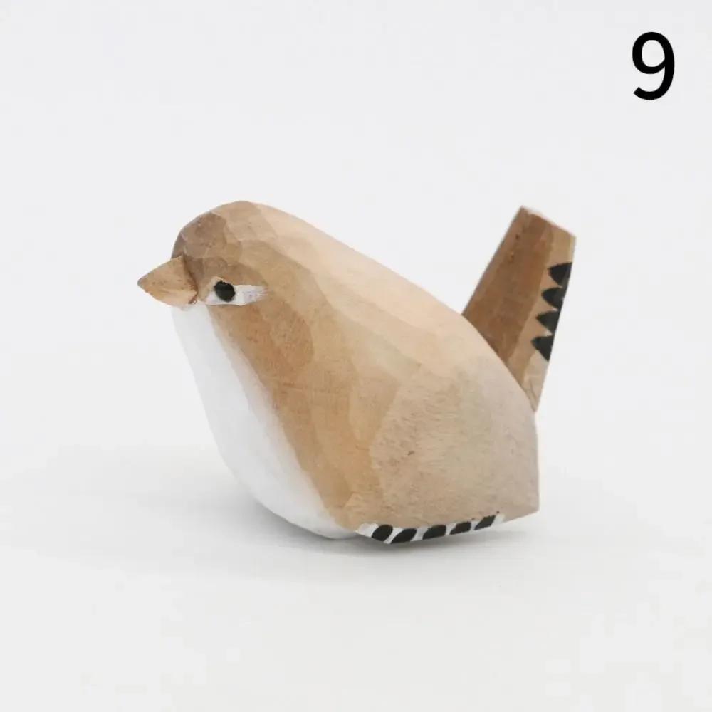 Creative Cute Wood Carving Bird Mini Carving Small Bird Ornament Handmade Painting Wooden Bird Figurine Tabletop