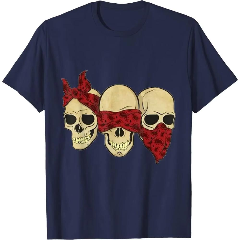 

Футболка Gothic Hear See Speak No Evil Skull Heads Мужская одежда Графические футболки Футболки больших размеров Футболки из хлопка XXXXXL темно-синий