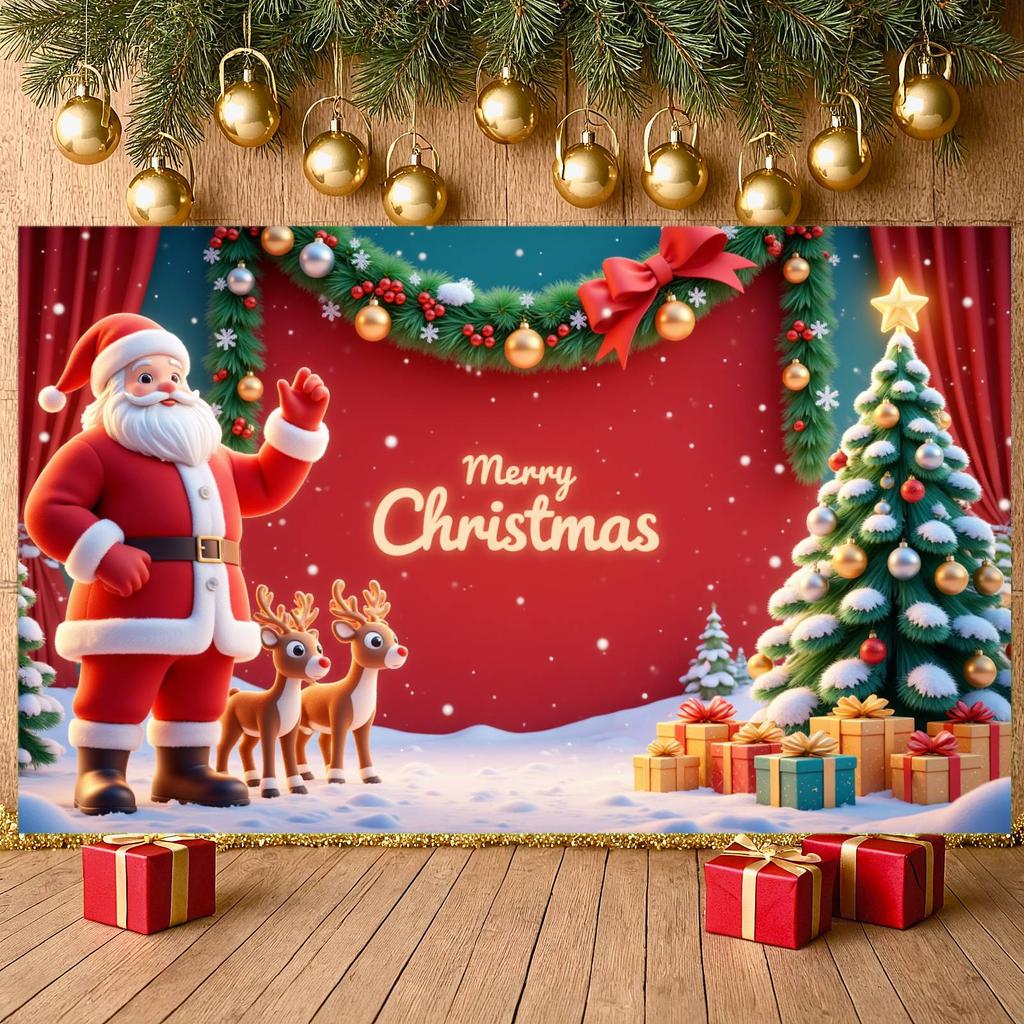 Xmas Party Banner Santa Claus Design Xmas Banner Festive Banner Reindeer Image For New Year Decor Christmas Party Family Party