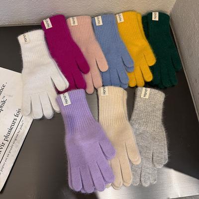 Guanti Coreani Ins Color Caramella Colore Unico Pelliccia di Coniglio per Autunno e Inverno Caldi e Freddi Lavorati a Maglia Lana Joker Studente Coppia Donna