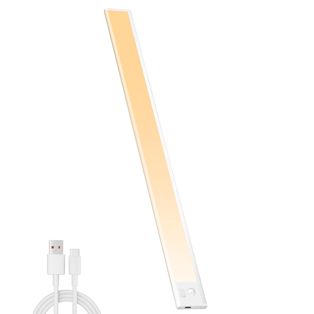 60cm Rechargeable LED Bar Light with Motion Sensor, Stepless Dimming, 3 Color Temperature Settings, Cabinet Light, Ultra-Thin Design, Magnetic, No
