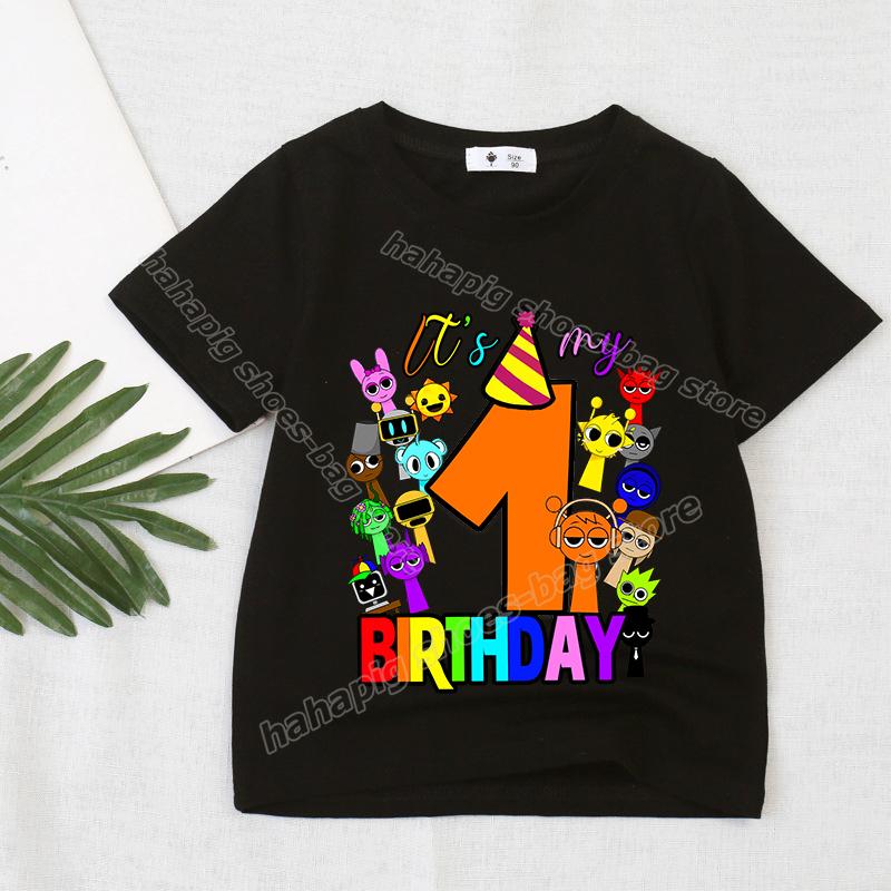 

Ігрова футболка Sprunki з номером на день народження для дівчинки/хлопчика, футболки з коротким рукавом, літній повсякденний дитячий топ, чорна футболка з мультяшним малюнком, одяг для малюків 150