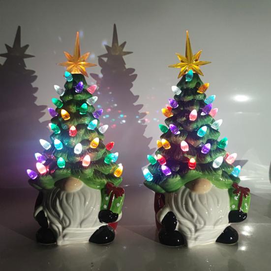 Beleuchteter Weihnachts-Wichtelbaum 6" Harz Gesichtsloser Alter Mann Weihnachtsbaum mit Mehrfarbigen Lichtern für Tischplatte Heimzimmer Kamin Deko