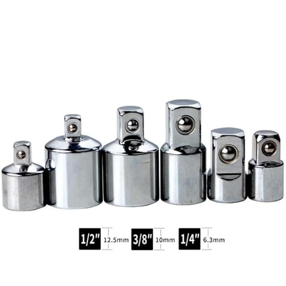 1/4" to 3/8" to 1/2" Socket Converter Kit 6pcs Chrome Vanadium Steel Ratchet Adapter Sleeve Drive Transform Joint Adapter Set