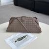 Womens Genuine Leather Cloud Shell Bag Large Capacity Woven Shoulder Clutch Evening