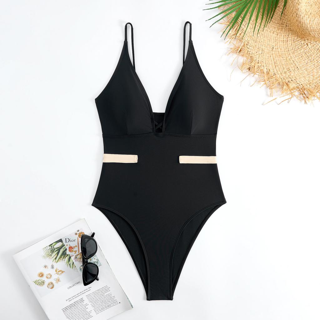 New Sexy Swimsuit for Women One-piece Triangle Solid Color Adjustable Nylon Swimsuit