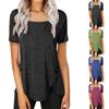 Womens Casual Color Square Neck Short Sleeve Loose Top T-Shirt Blouse