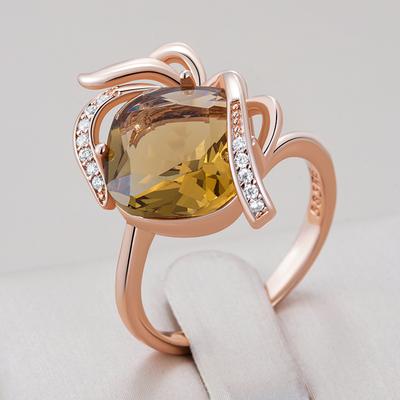 Brown Natural Zircon Ethnic Bride Ring For Women Unique Crystal Flower  Rose Gold Color High Quality Daily Jewelry