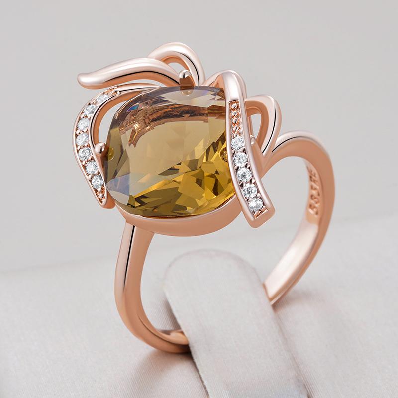 Brauner Natürlicher Zirkon Ethnischer Brautring Für Frauen Einzigartiger Kristall Blume Roségold Farbe Hohe Qualität Alltagsschmuck