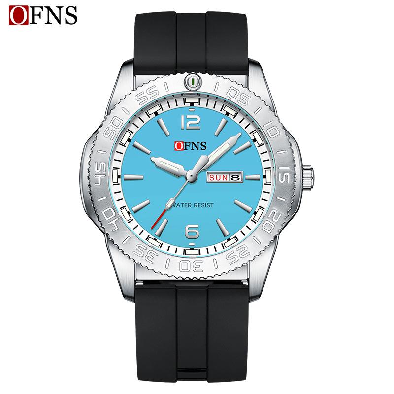 Ofns Brand Men's Quartz Watch - Waterproof with Dual Calendar & Simple Bar Markers