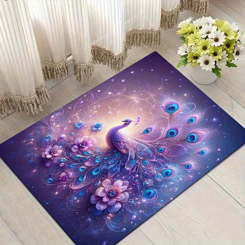 

1 шт. Ковер с узором «Павлин», Мягкий фланелевый коврик для пола для гостиной, спальни и офиса, Коврик под диван и журнальный столик, Машинная стирка 60cm by 90cm
