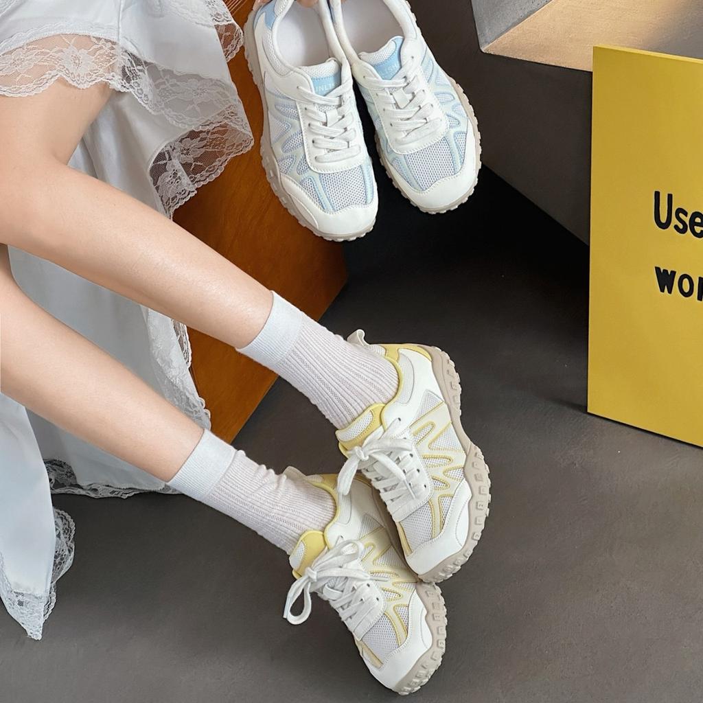 Showing Feet Small Leather Dad Shoes Women's Shoes 2025 Popular Summer Breathable Single Network Outdoor Leisure Sports Moral Training Shoes