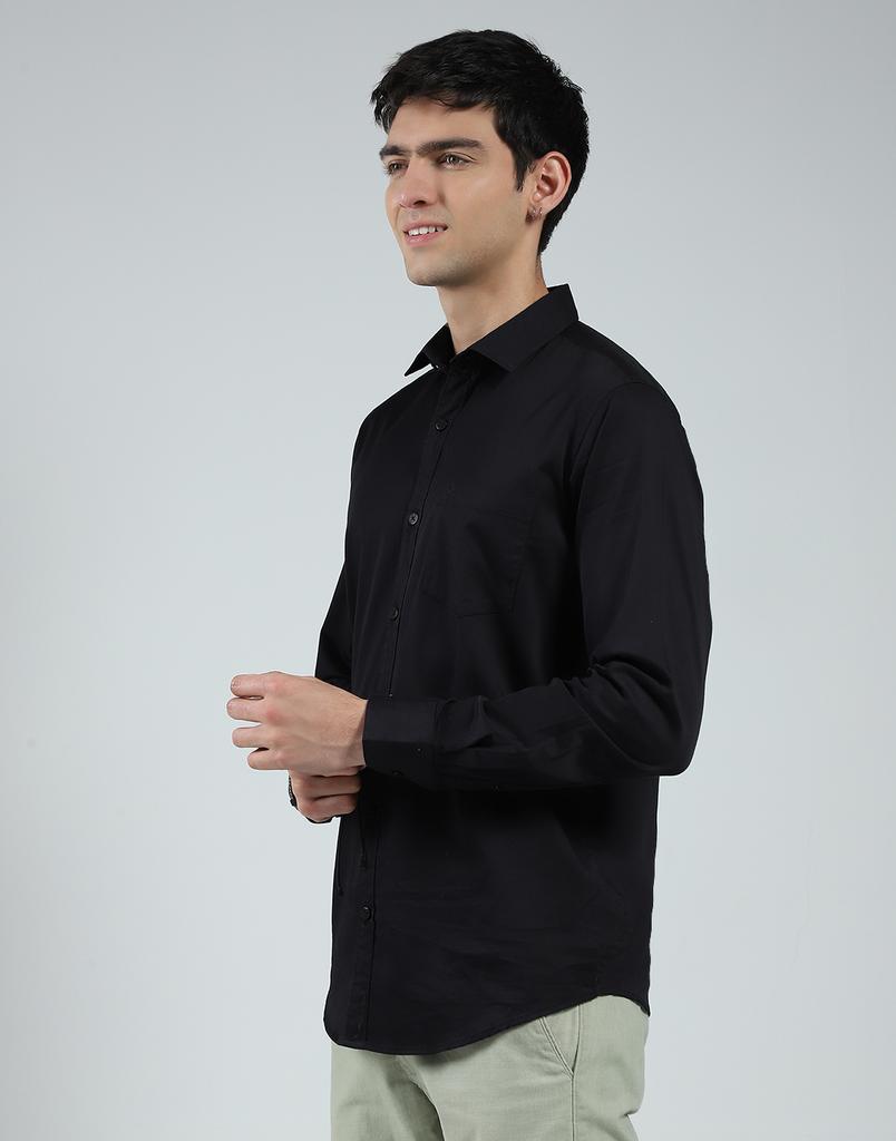 Monte Carlo Mens Solid Black Collar Neck Full Sleeve Shirt